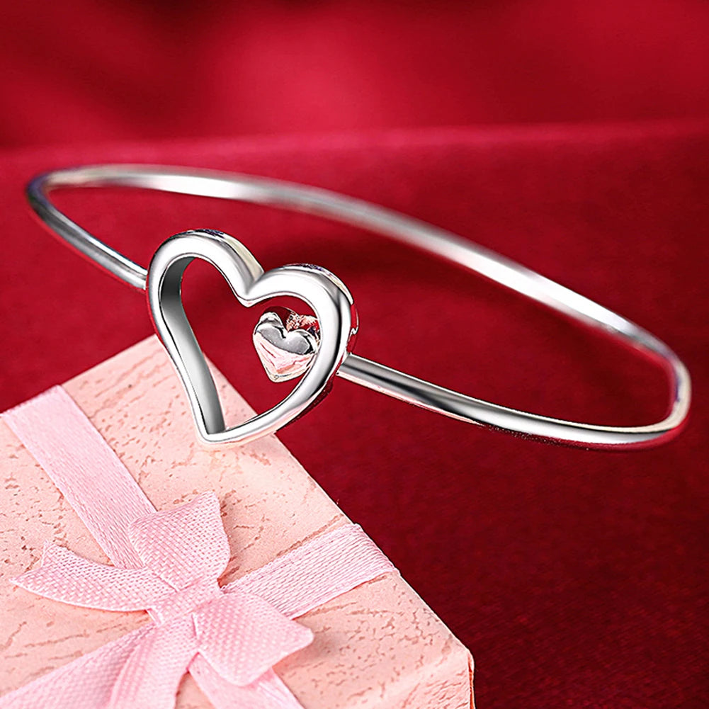 Großhandel Feine 925 Sterlingsilber Armreifen Armband Charms Herz Offen für Frauen Damen Schmuck Anpassung Manschette Hochzeitsgeschenk