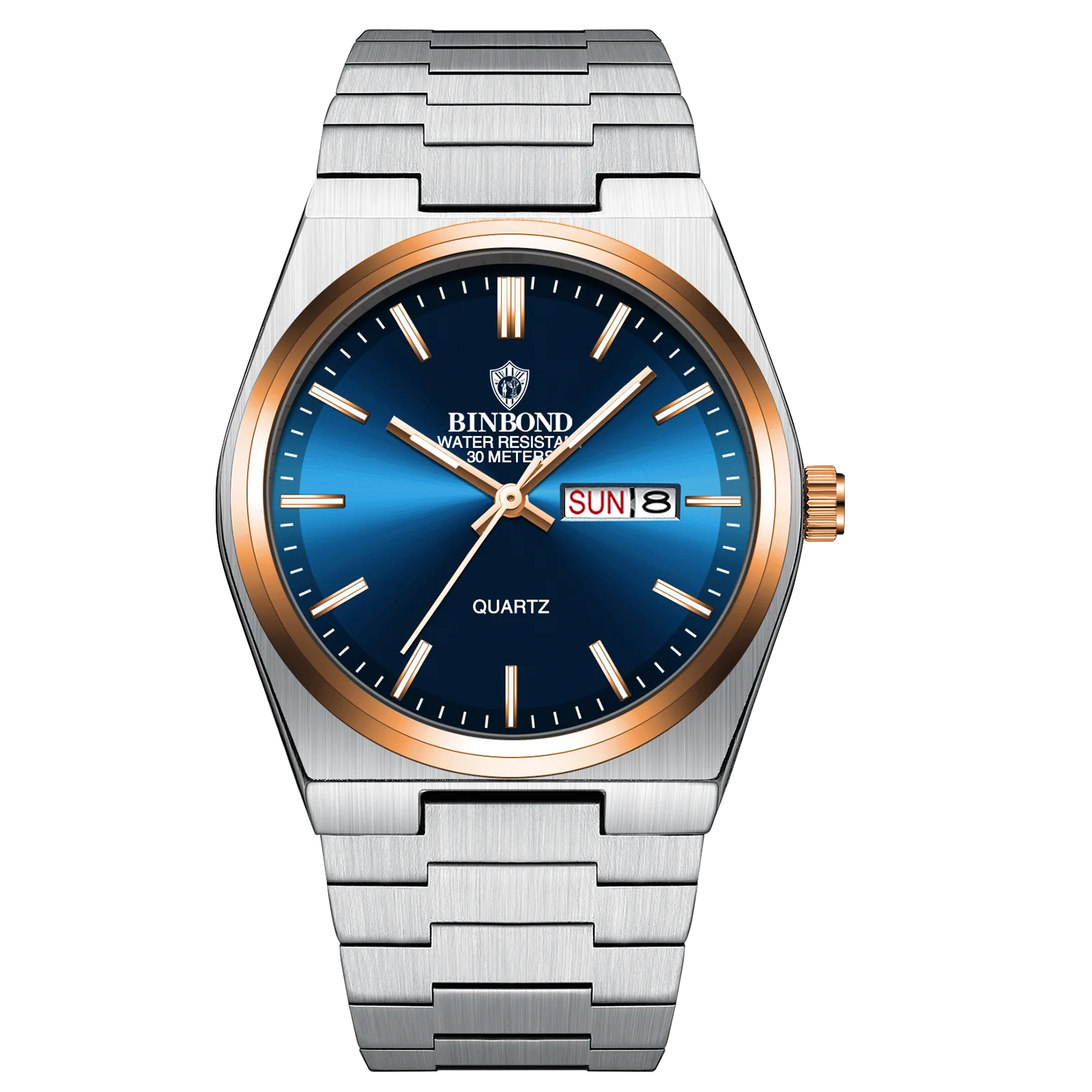 BINBOND Lujoso Reloj de Moda para Hombre, Reloj de Negocios de Alta Gama, Impermeable, Luminoso, con Fecha y Semana, Reloj de Cuarzo de Acero Inoxidable para Hombre