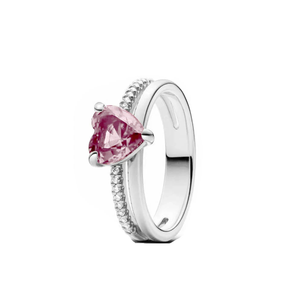 925er Silber Damenschmuck Ring Größe 6 7 8 9 Pinker Herz Zirkonia Stein Rot Schwarz Ringe DIY Geburtstagsgeschenk Party