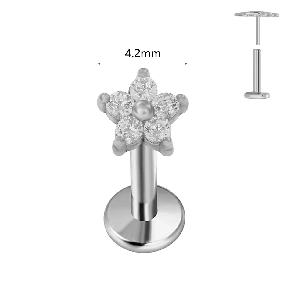 ASTM F136 G23 Titan Labret Piercing Seestern Ohrstecker Biene Blatt Push-In CZ Gewindeloser Knorpel 16/18/20G Körperschmuck