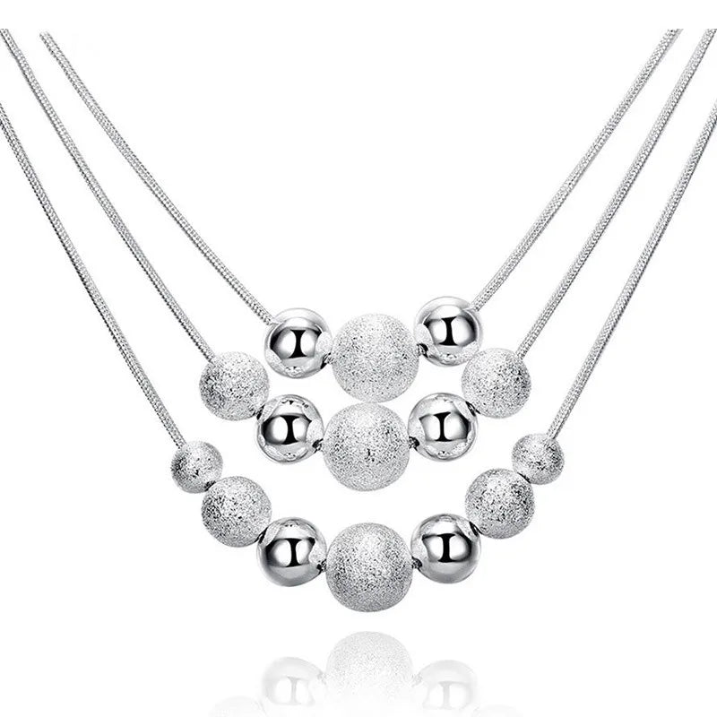 URBABY 925 Sterling Silber 45,7 cm mattierte Perlen Anhänger Ohrringe Halskette für Damen Mode Schmuckset Hochzeitsgeschenk