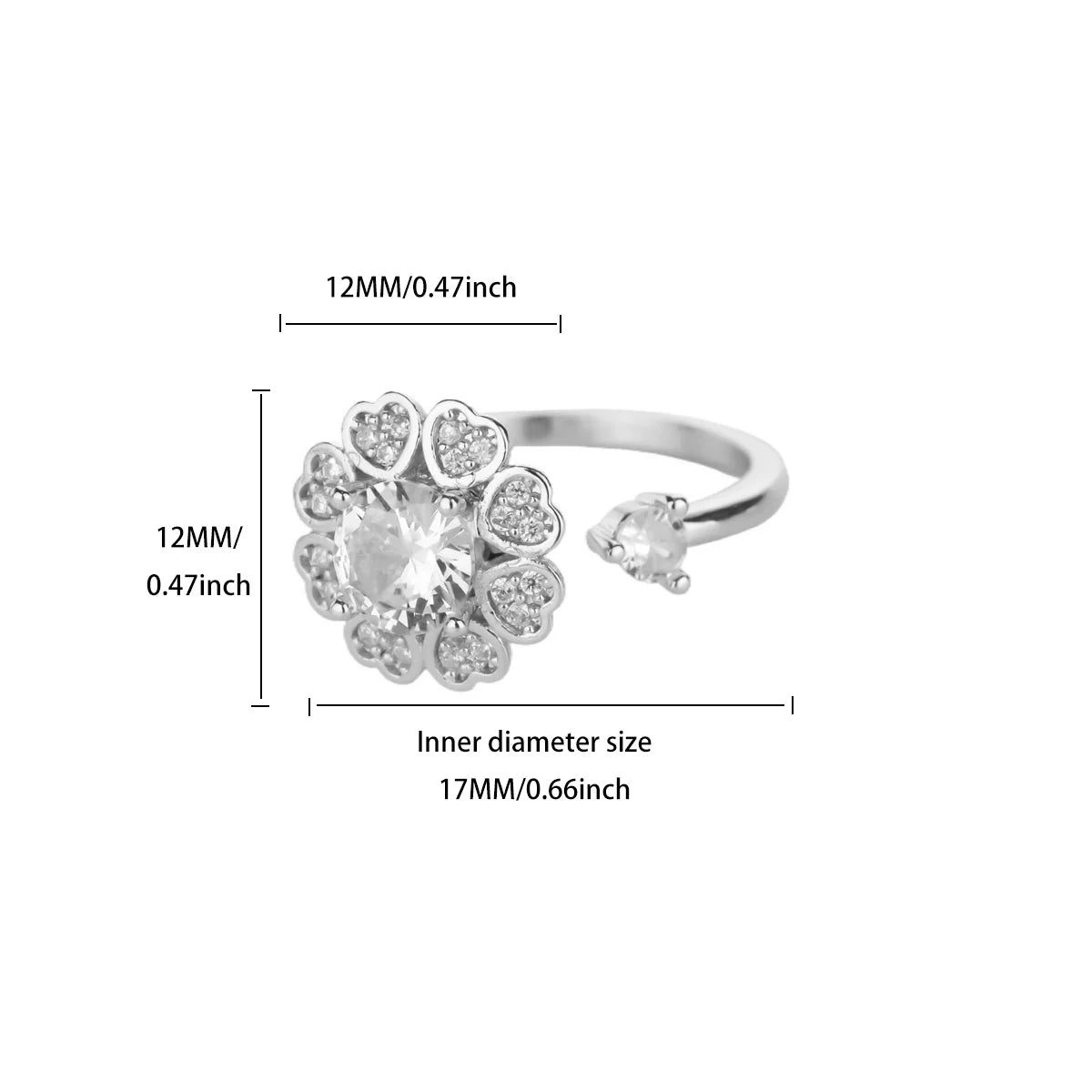 Luxus Zirkon Drehbarer Blumen-Herz-Ring für Frauen Edelstahl Goldfarben Offener Ring 2025 Neue Mode Hochzeits-Paarschmuck