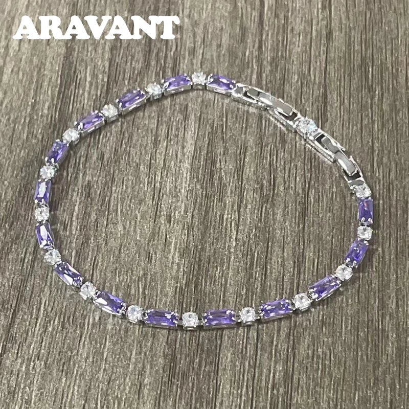 Aravant 925er Silber 18K Gold Amethyst Armband Kette für Damen Modeschmuck