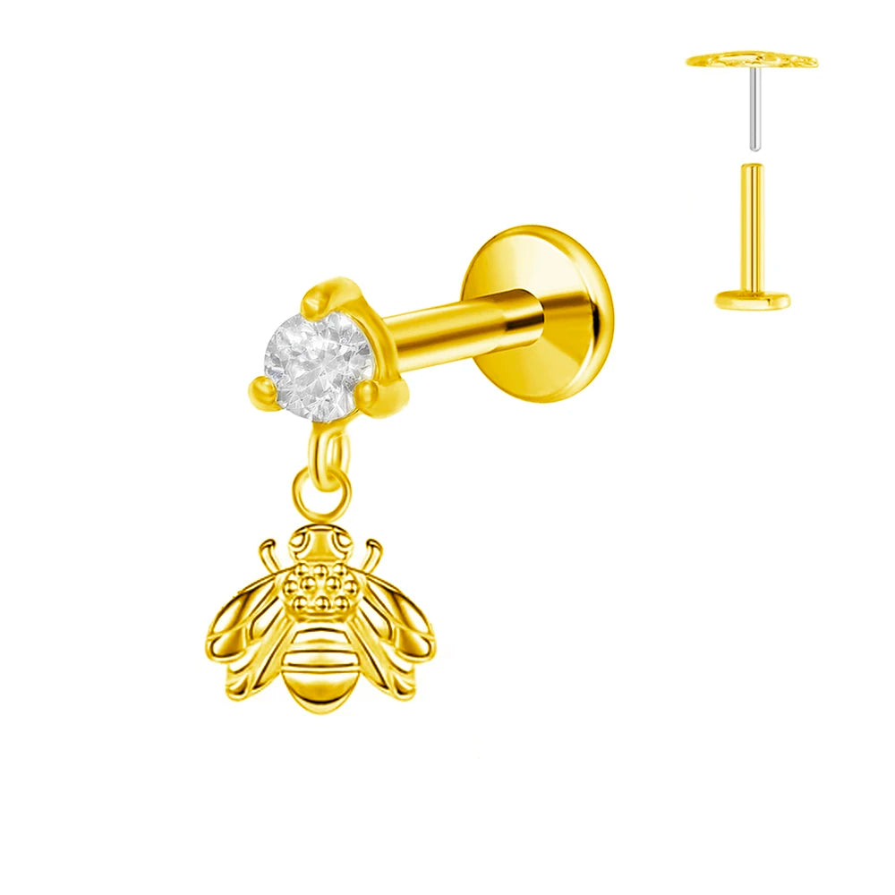 ASTM F136 G23 Titan Blumen Mond Stern Labret Piercing Push In Ohrringe Tragus Threadless Flat Back Piercing Körperschmuck
