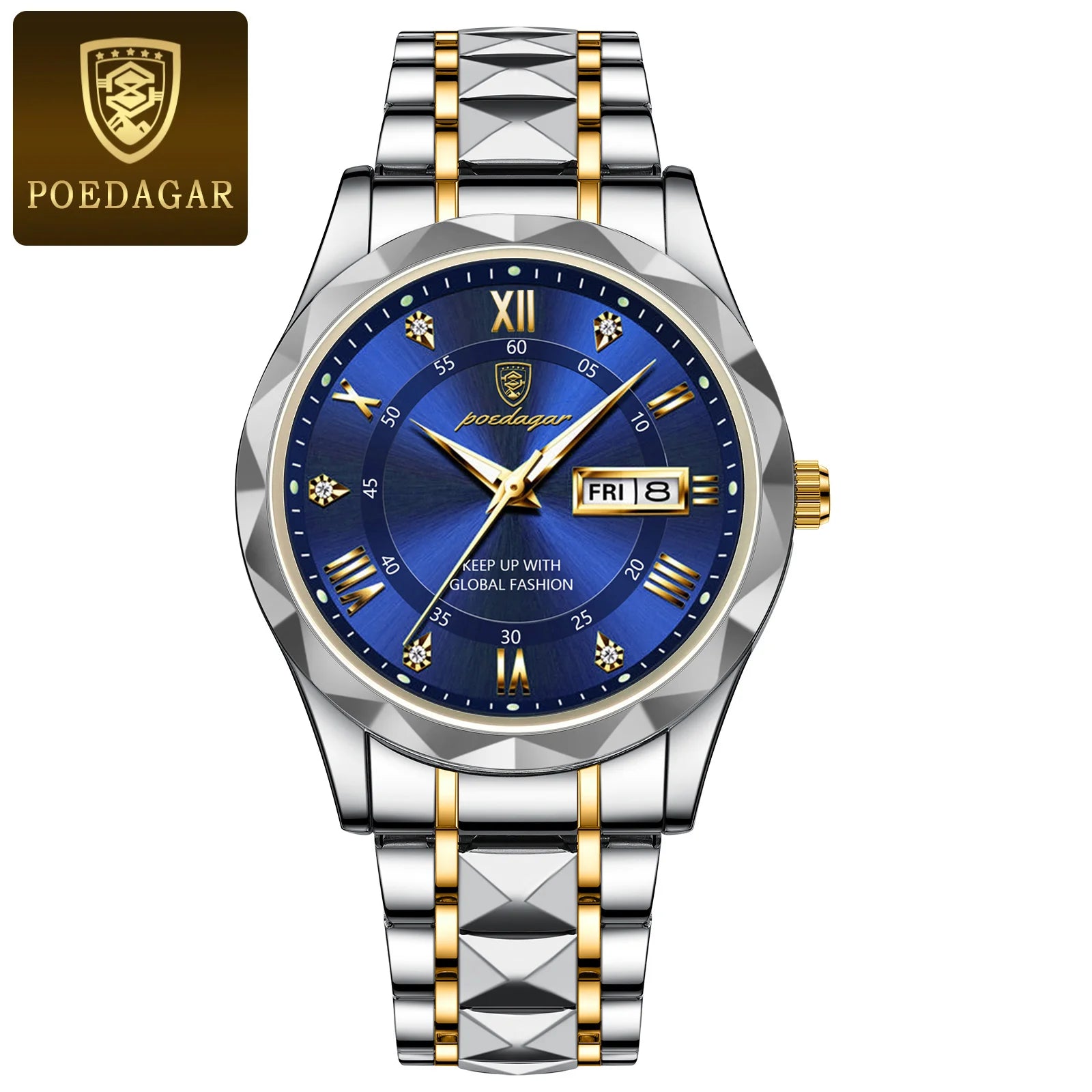 POEDAGAR Relojes de Lujo para Hombre, Impermeables de Acero Inoxidable, Luminosos, Reloj de Pulsera para Hombre, Fecha, Semana, Deportivo, Reloj de Cuarzo para Hombre, Reloj