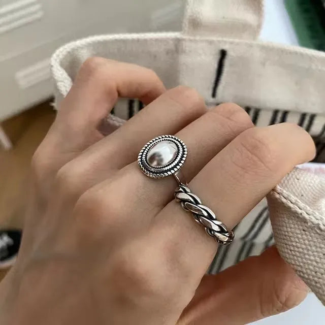925 Sterling Silber Ringe Paare Accessoires INS Fashion Vintage Twist Design Runde Form Geometrischer Thai-Silber Schmuck