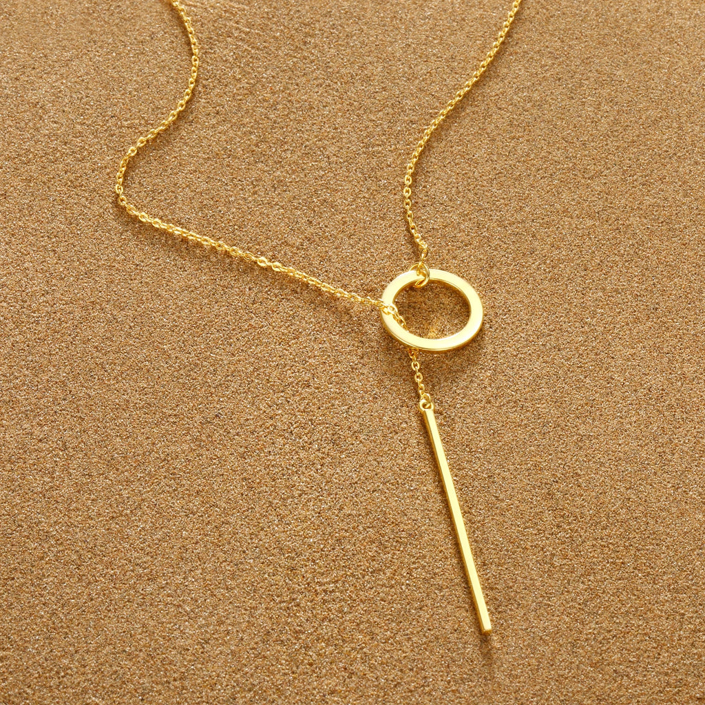 Collar minimalista de barra redonda con colgante para mujer, collar de perlas para clavícula, hojas, cadena larga, joyería de moda, regalo para chica