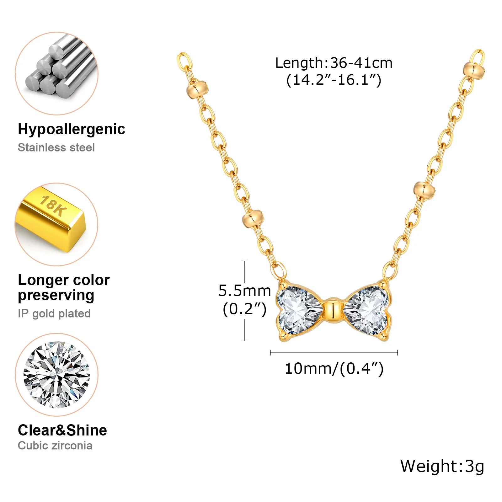 Charms Bow Necklace For Women, Bowknot Chain Choker Necklace, Stainless Steel Thin Link Exquisite Party Jewelry