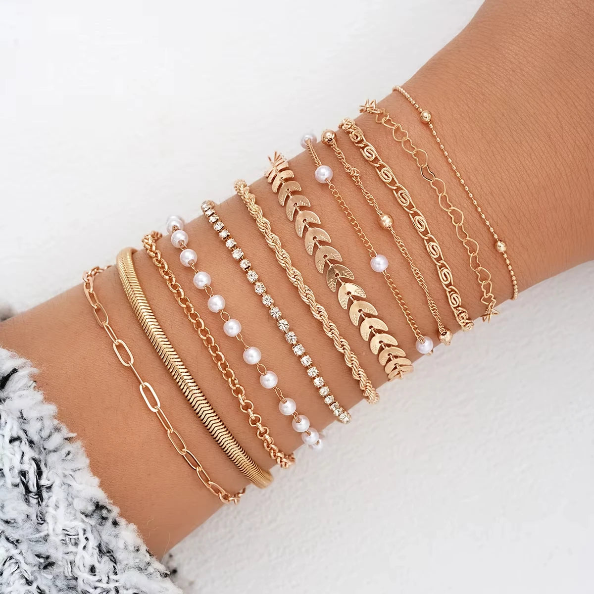 13-teiliges Edelstahl-Armband-Set für Damen, Silber Gold Farbe Multi-Style-Kombinationskette, Wasserdichter exquisiter Schmuck Geschenk