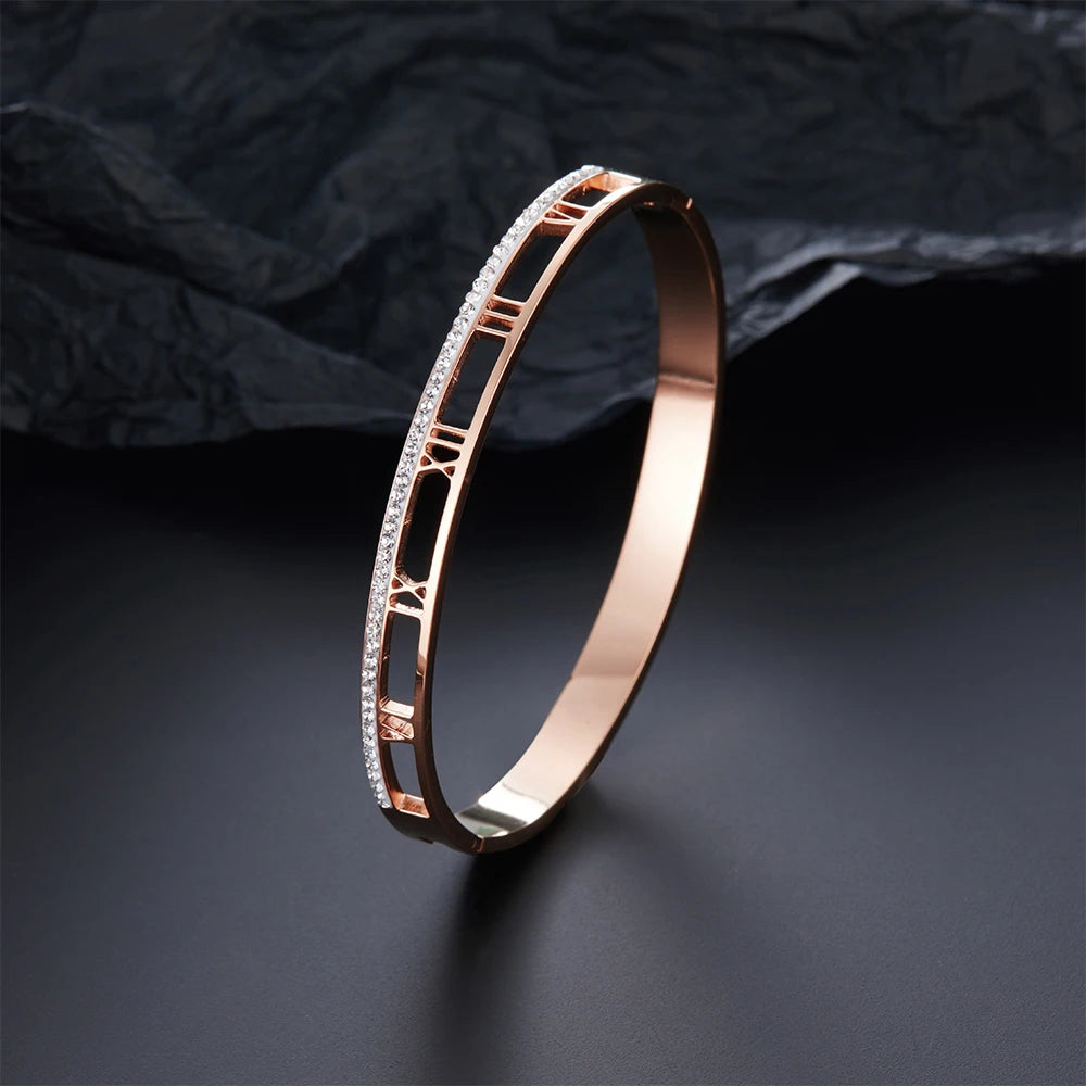 Luxus Kristall Hohl Römische Ziffer Armbänder für Frauen Männer Edelstahl Unisex Armreif Mode Klassischer Schmuck Accessoires