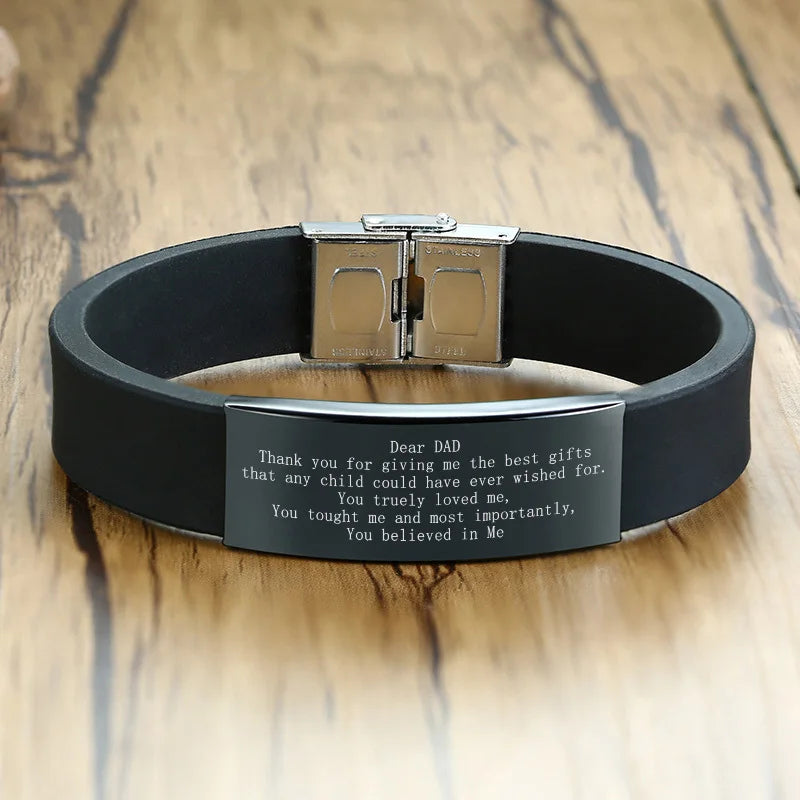 Vnox 16mm Vatertagsgeschenk Armband, schwarzes Kautschuk-Silikon-Armband mit personalisiertem „TO MY DAD“ Edelstahl-Bar, lässiges Armband für Herren