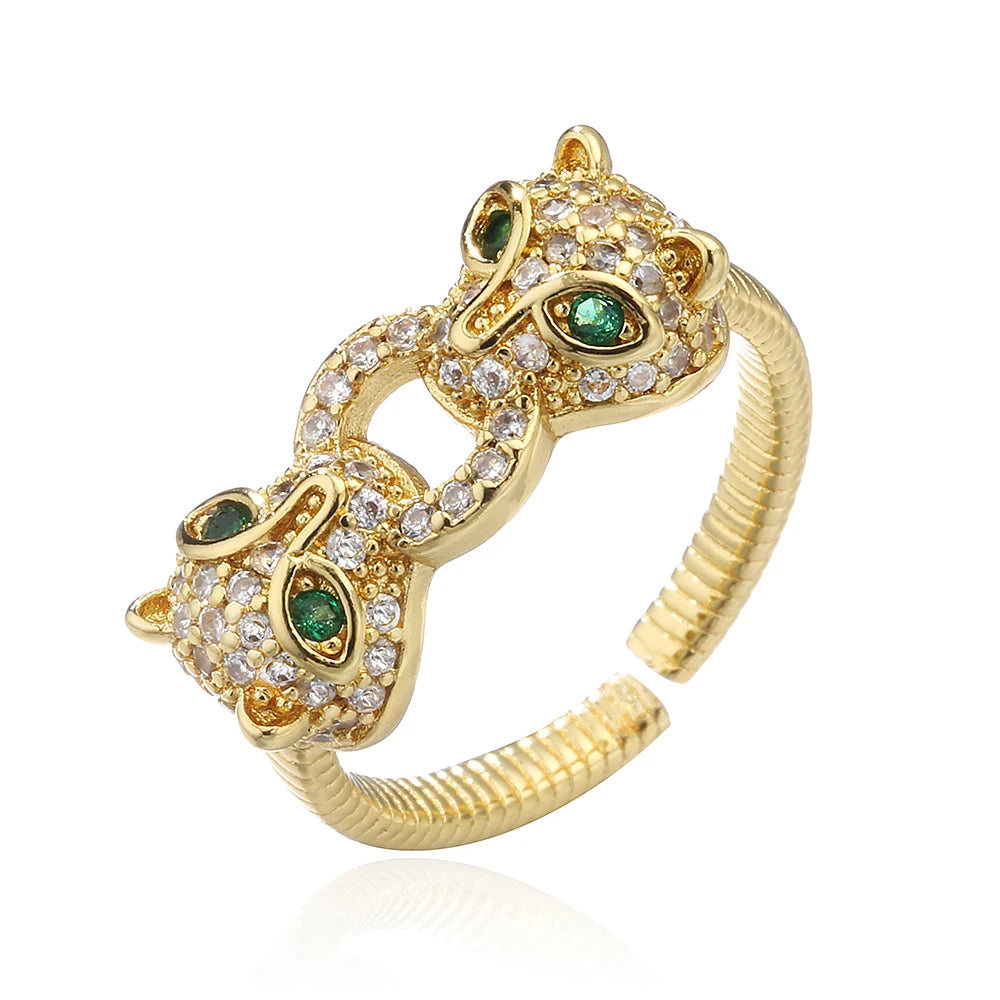 NEWBUY Hochwertiger Modeschmuck Großer Tierring für Frauen Mädchen Party Schmuck Goldfarbe Zirkon Leopard Offener Ring Großhandel