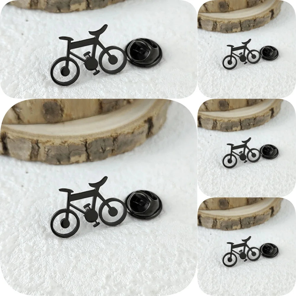 New punk style bicycle hollow stainless steel gold-plated badge, suit lapel pin waterproof black, men's brooch set