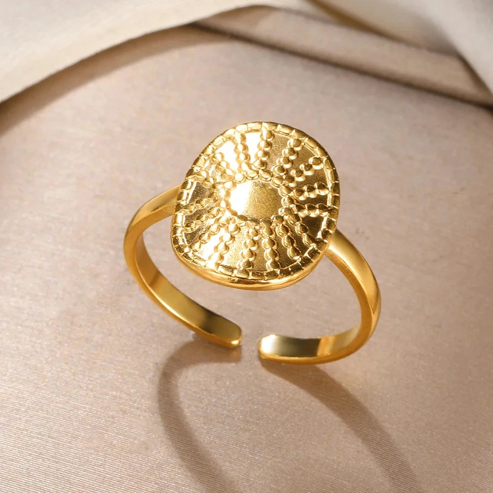 Anillos de Monedas de la Diosa Arethusa de la Antigua Grecia Vintage para Mujeres Imitación Perla Zircon Luna Anillo de Acero Inoxidable Joyería de Moda