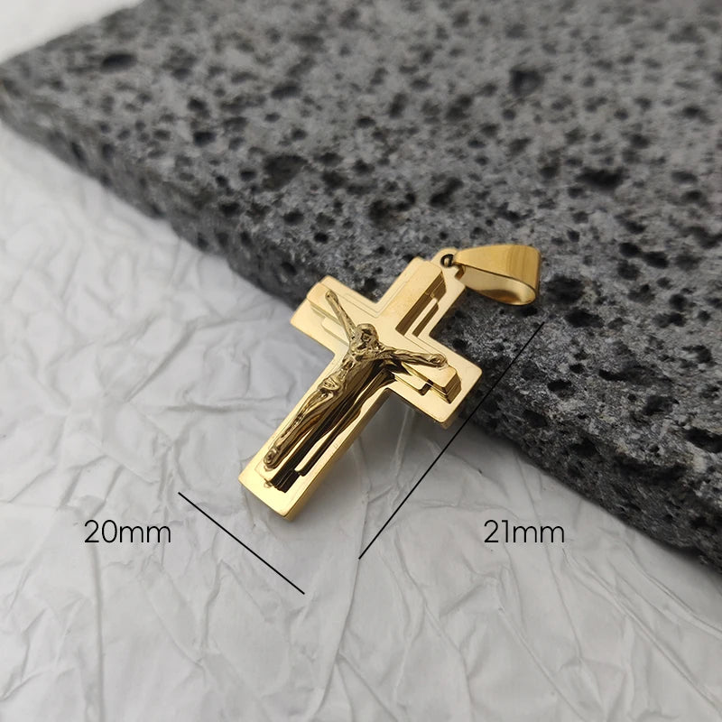 Nuevo Diseño 18K Chapado en Oro Impermeable Acero Inoxidable Colgante Cruz de Jesús Para Hombres Amuletos Religiosos