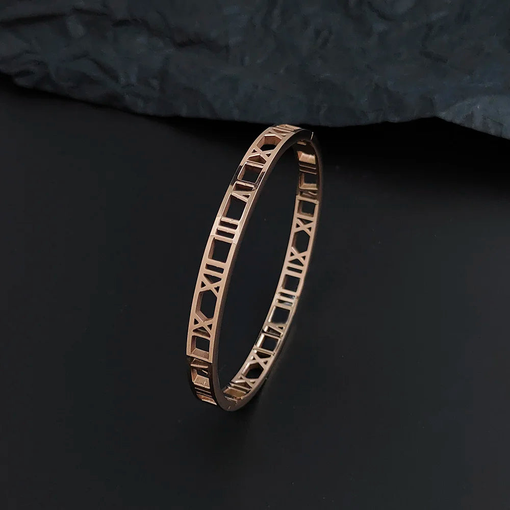 Luxus Kristall Hohl Römische Ziffer Armbänder für Frauen Männer Edelstahl Unisex Armreif Mode Klassischer Schmuck Accessoires