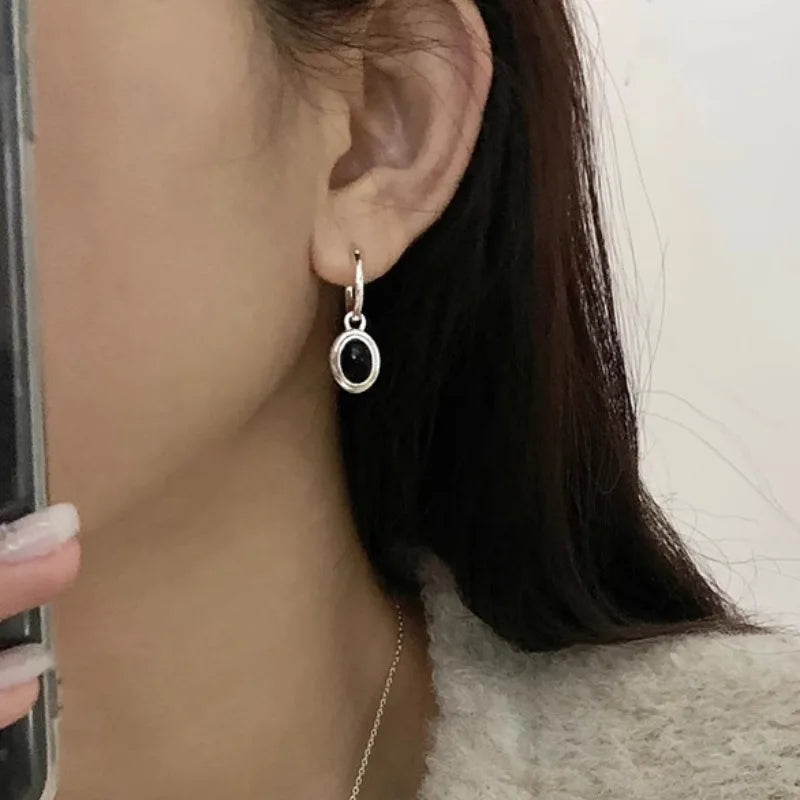 Pendientes redondos de oro vintage de plata de ley 925 para mujer, pendientes de bola negra, joyería que previene la alergia, accesorios de fiesta, regalo
