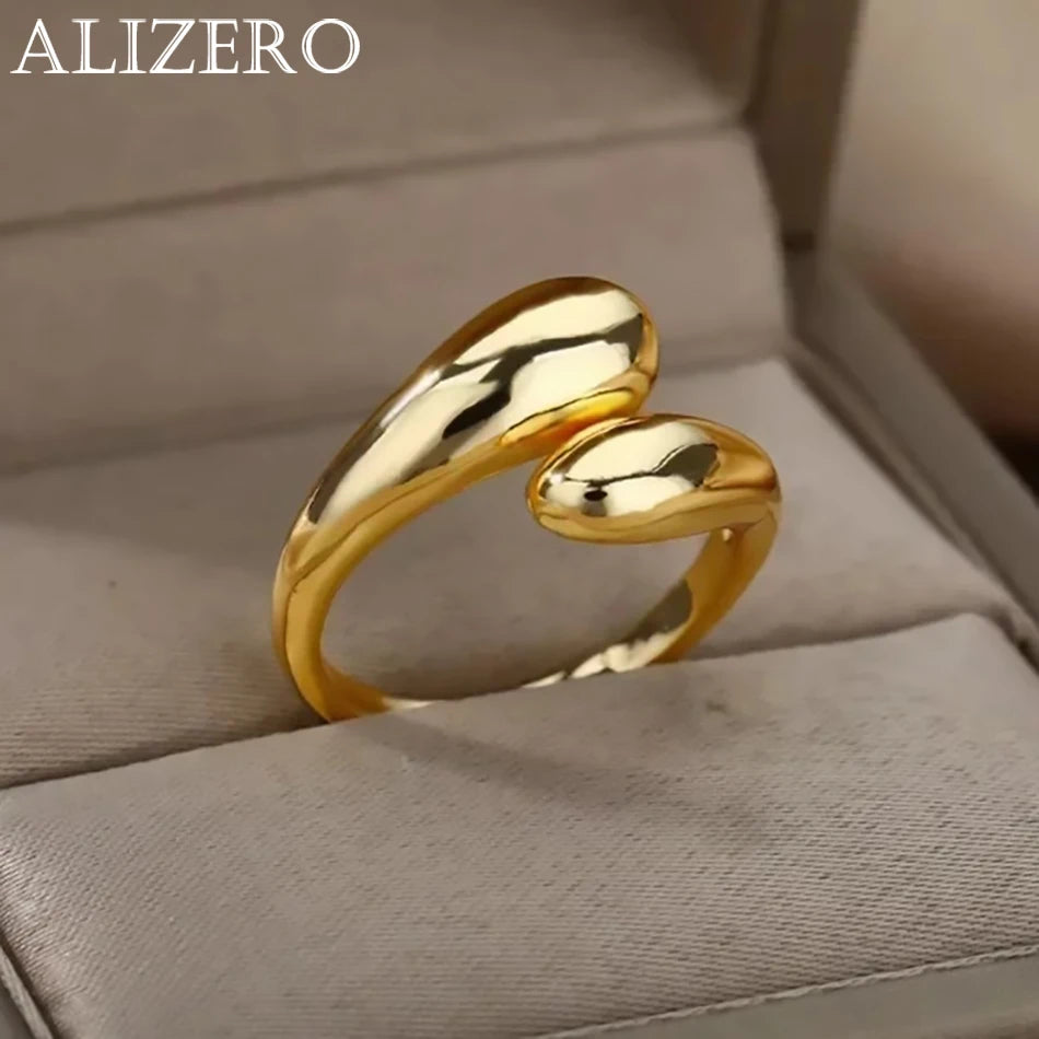Anillos de gota de agua lisos de plata de ley 925 para mujer Anillo abierto de oro de 18 quilates Anillos de pareja de boda Regalo de joyería estética