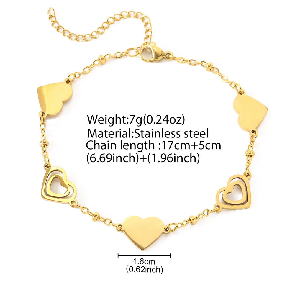 Edelstahlarmbänder, frisches Doppelhertz-Design, durchbrochene Schnitzerei, edle Armbänder für Damen, Schmuck, Luxuriöse Bankettgeschenke