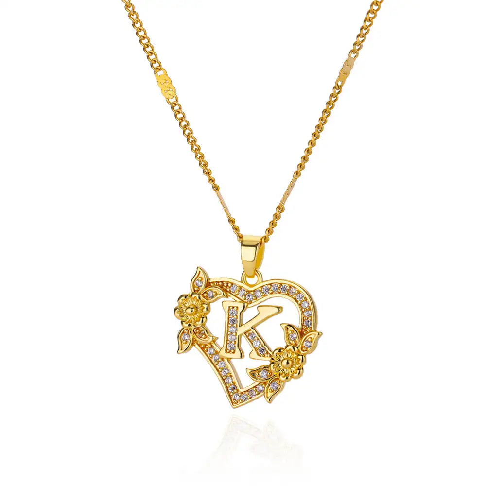 Zircon Flower Initials Necklaces For Women Stainless Steel Heart Gold Color Letter Chain Collar 2025 New Trend Wedding Jewelry