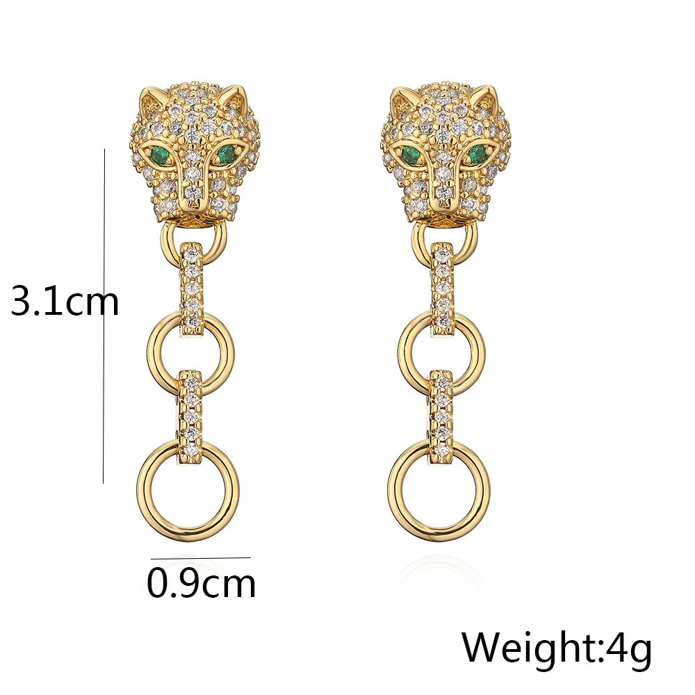 NEWBUY 2024 Neue Mode Goldfarbe Edelstahl Hochzeitsschmuck Luxus AAA Zirkonia Leopard Ohrringe Für Elegante Frauen Geschenk