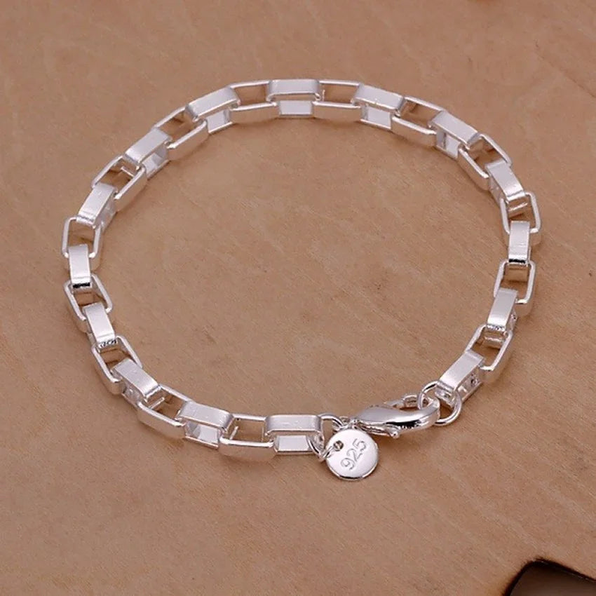 Edles 925er Sterlingsilber Quadratisches Massives Kettenarmband für Frauen Männer Charm Party Geschenk Hochzeit Modeschmuck Kostenloser Versand