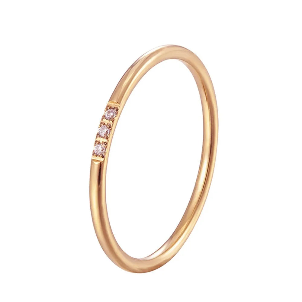 1 mm dünner Edelstahl CZ Inlay Stapelbarer Ring Ehering für Frauen Mädchen Größe 3-10