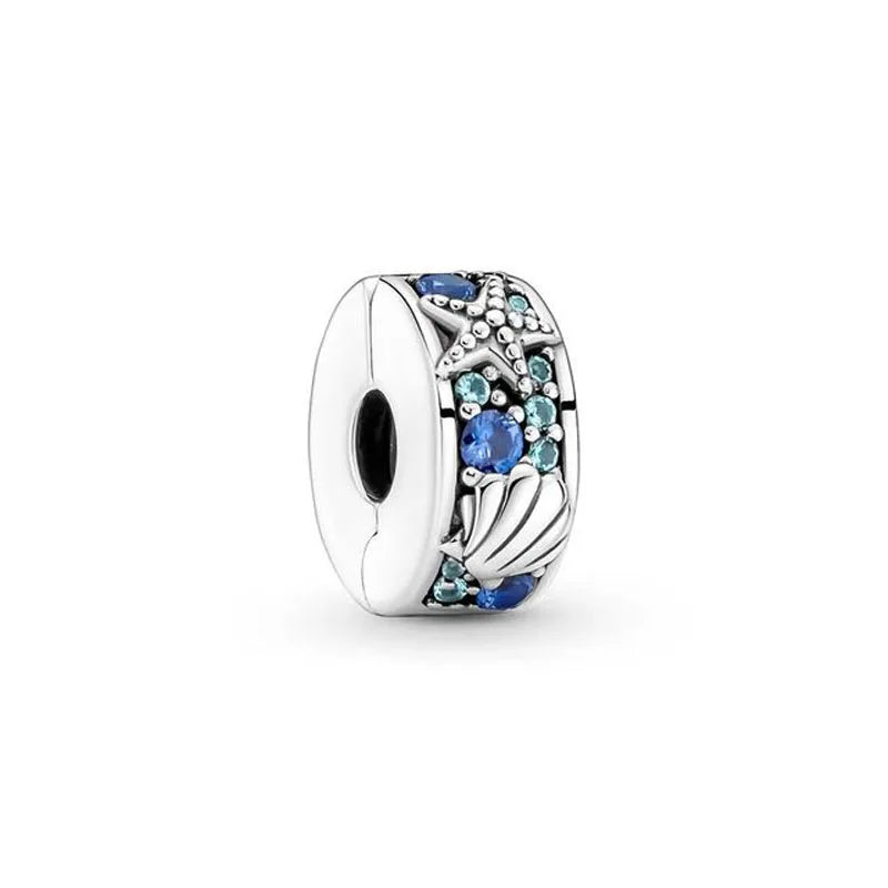 Europäische Sommer Blaue Serie Schildkrötenblumen-Anhänger Passend für S925 Europäisches 925 Sterling Silber Armband Armreifen Halskette