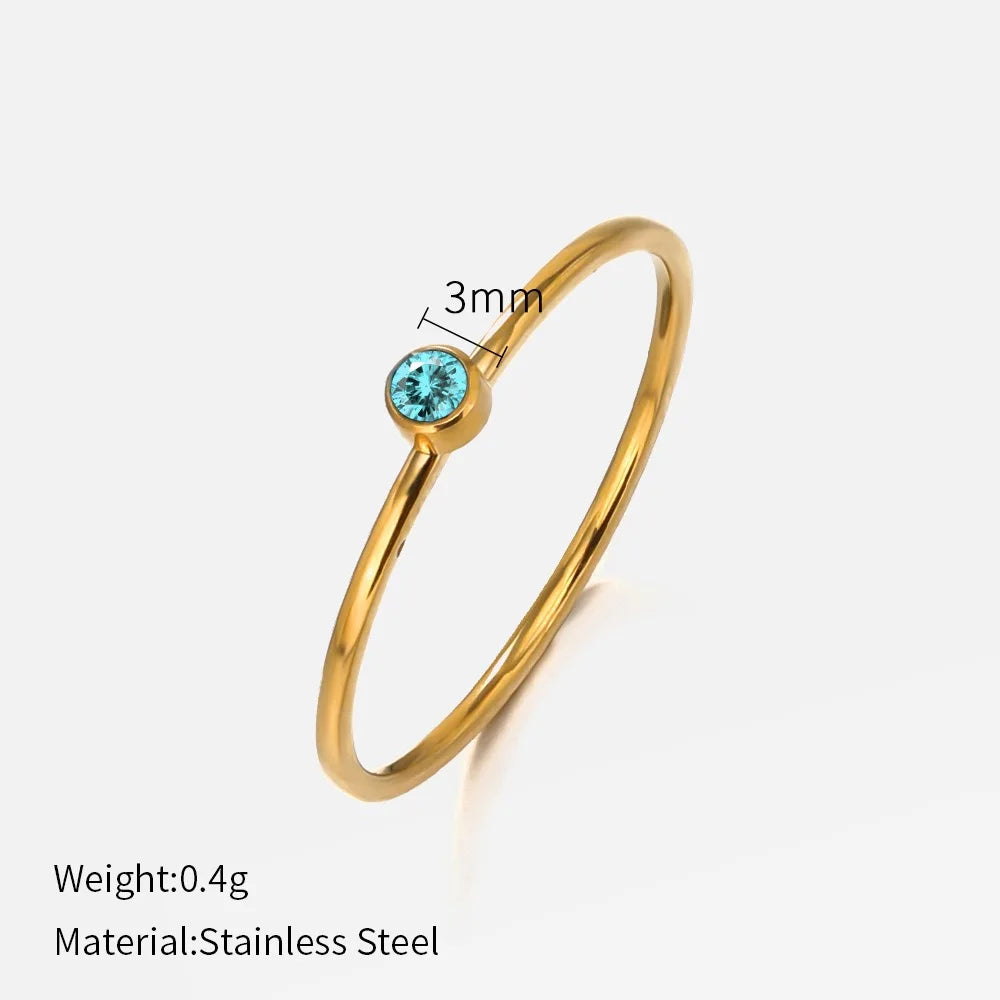 Anillo de piedra natal de acero inoxidable SUNIBI para mujer, color dorado, estilo simple, joyería de moda para fiestas, dropshipping