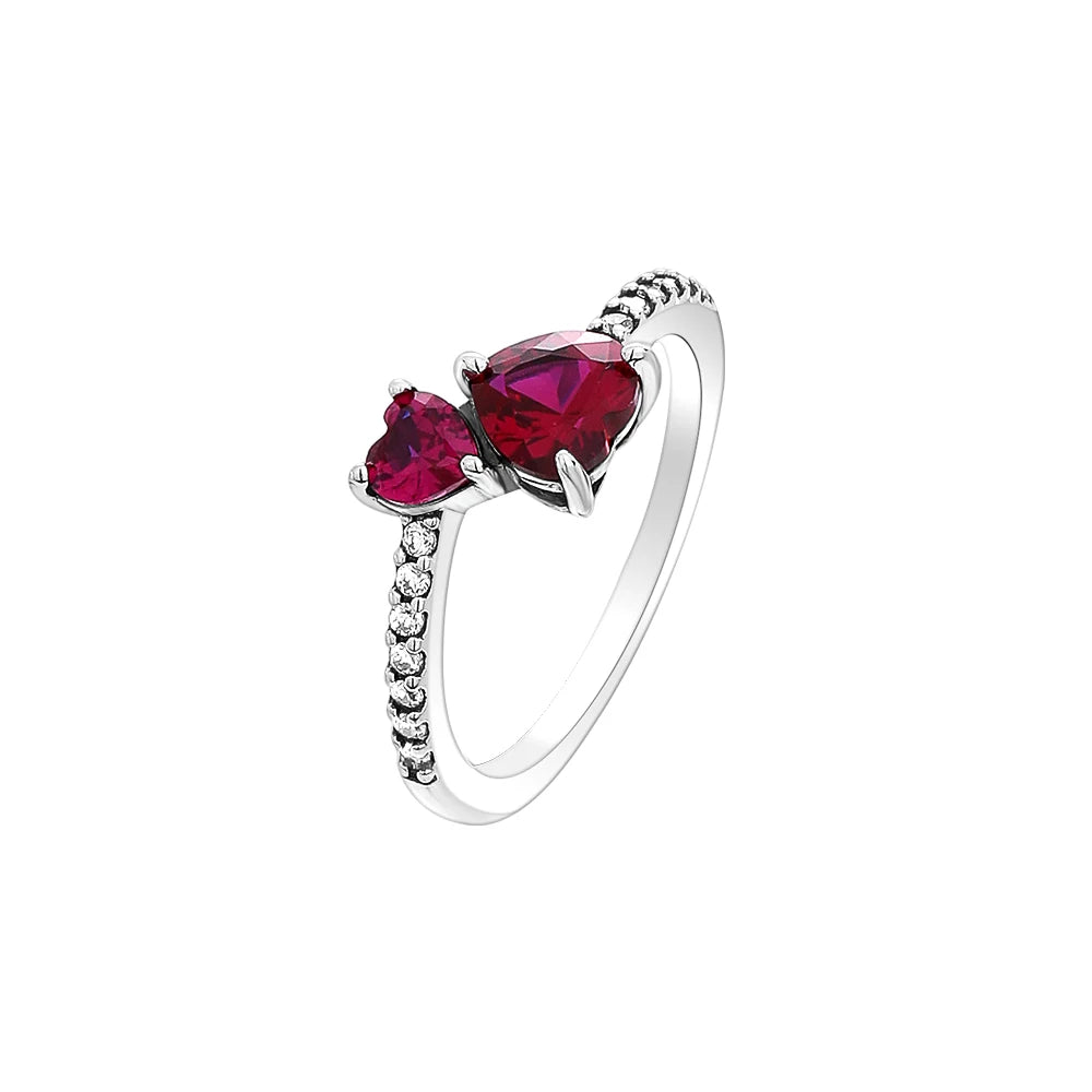 925er Silber Damenschmuck Ring Größe 6 7 8 9 Pinker Herz Zirkonia Stein Rot Schwarz Ringe DIY Geburtstagsgeschenk Party