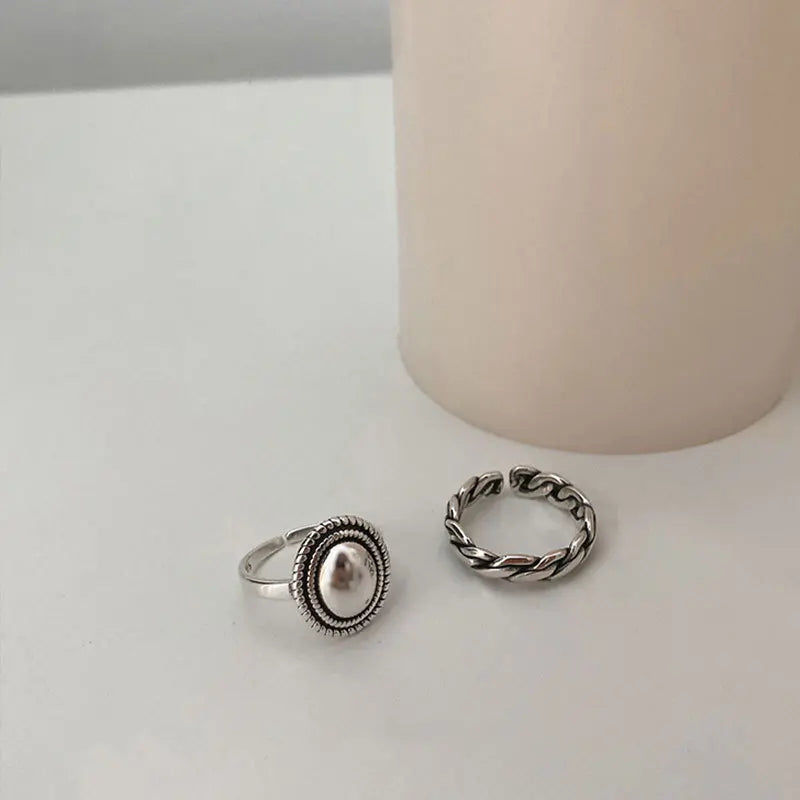 Anillos de plata de ley 925, accesorios para parejas, diseño trenzado vintage a la moda, forma redonda geométrica, joyería de plata tailandesa