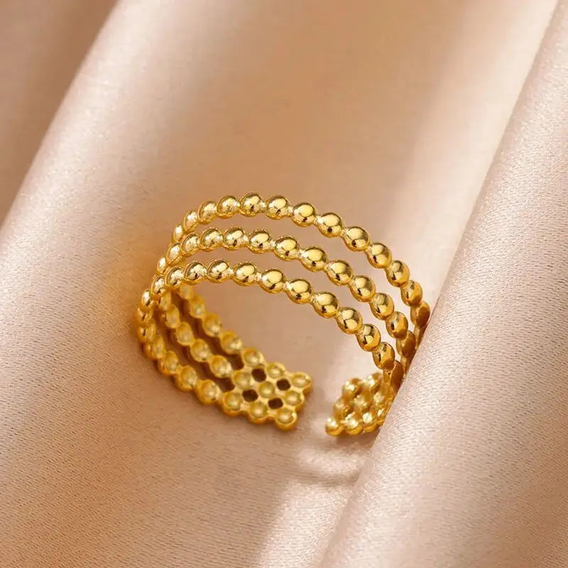 Süßer mehrschichtiger Perlenkettenring für Frauen Edelstahl Goldfarbe Minimalistischer Fingerring 2024 Trend Hochzeit Schmuck Geschenk