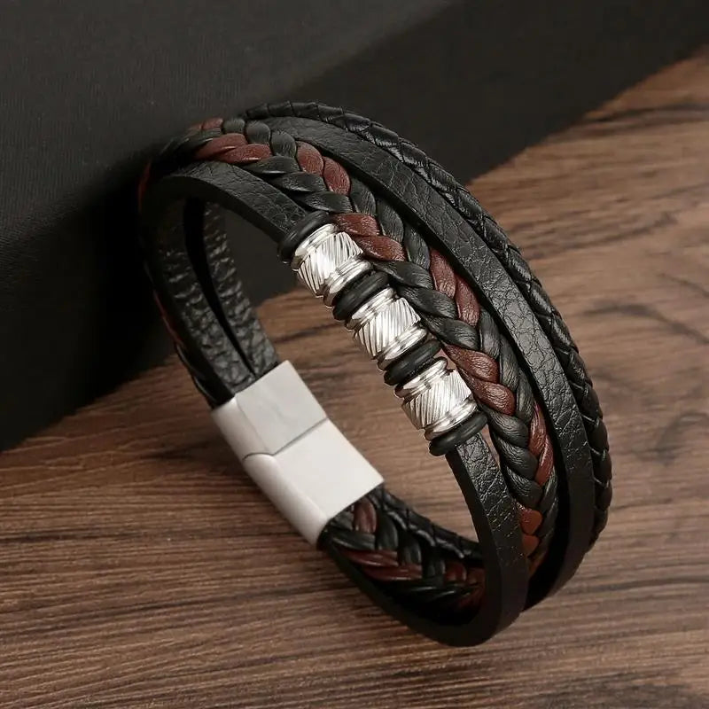 Klassisches Herren Lederarmband Neuer Stil Handgewebt Mehrschichtige Kombination Accessoire Mode Herrenschmuck Großhandel Dropshipping