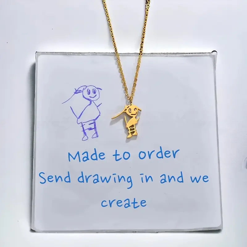 Custom Logo Picture Pendant Necklace For Women Girl Stainless Steel Birthday Gift Children's Drawing Photo Personalized Jewelry