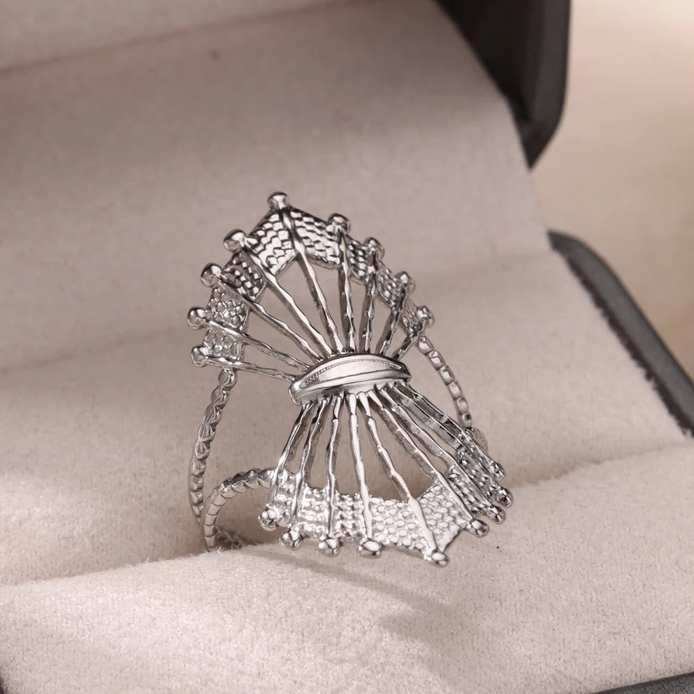 Edelstahl Magic Mirror Ringe für Damen, vergoldet, ästhetischer Ehering, Schloss-Blumenblatt-Design, leichter Luxusschmuck