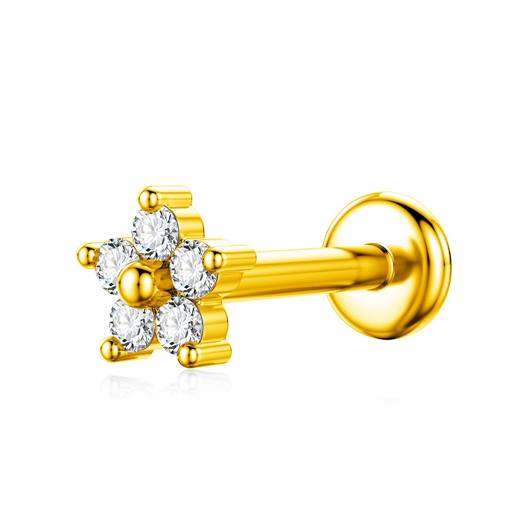 Piercing Labret de Rosca Interna Rayo Corona Abeja Flores Cartílago Pendiente Trago Conch Acero Inoxidable 316L Joyería Corporal