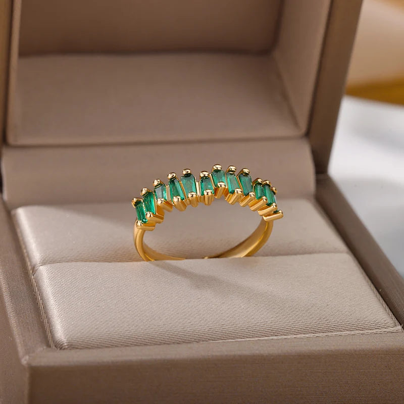 Bunte Zirkonringe für Damen Goldfarbe Edelstahl Mode Cubic Zirkonia Ring 2023 Trend Ästhetischer Hochzeitsschmuck Geschenk