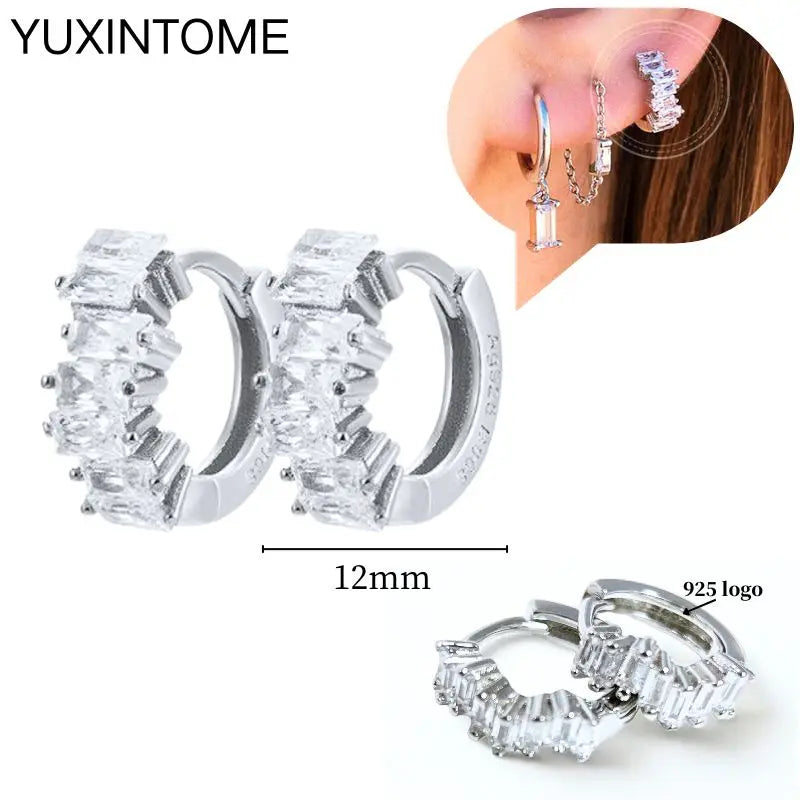 925 Sterling Silber Ohrnadel Mode Creolen Weiße Kristall Luxus Damen Silberohrringe Hochzeit Damenschmuck Geschenk