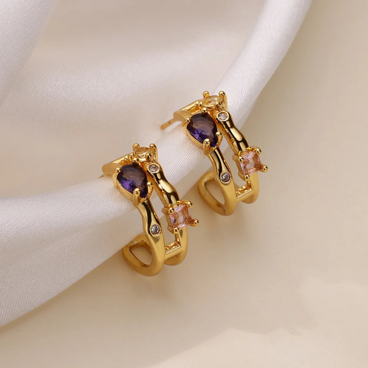 Geometrische Zirkonia-Creolen für Damen, Edelstahl, goldfarben, Piercing-Ohrring, 2025, neue Mode, Hochzeit, Paar-Schmuck