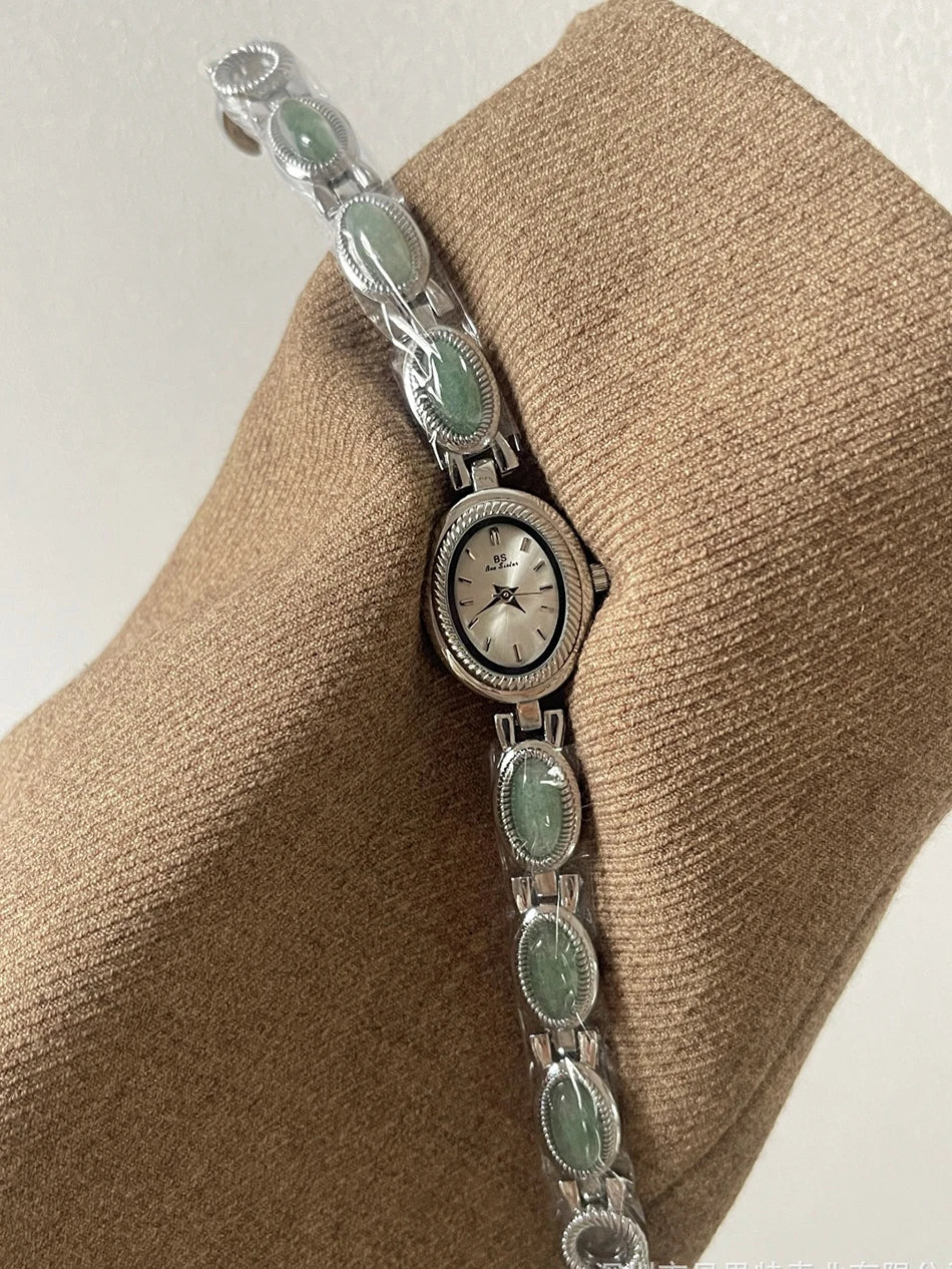 Natur-Jade-Armbanduhr Geschenk Frauen, Damenuhren Luxus Hochwertige Gold Quarzuhren, Elegante Damenarmbanduhren