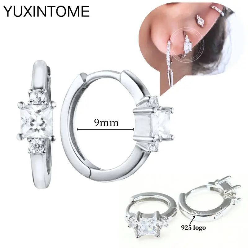 925 Sterling Silber Ohrnadel Mode Creolen Weiße Kristall Luxus Damen Silberohrringe Hochzeit Damenschmuck Geschenk