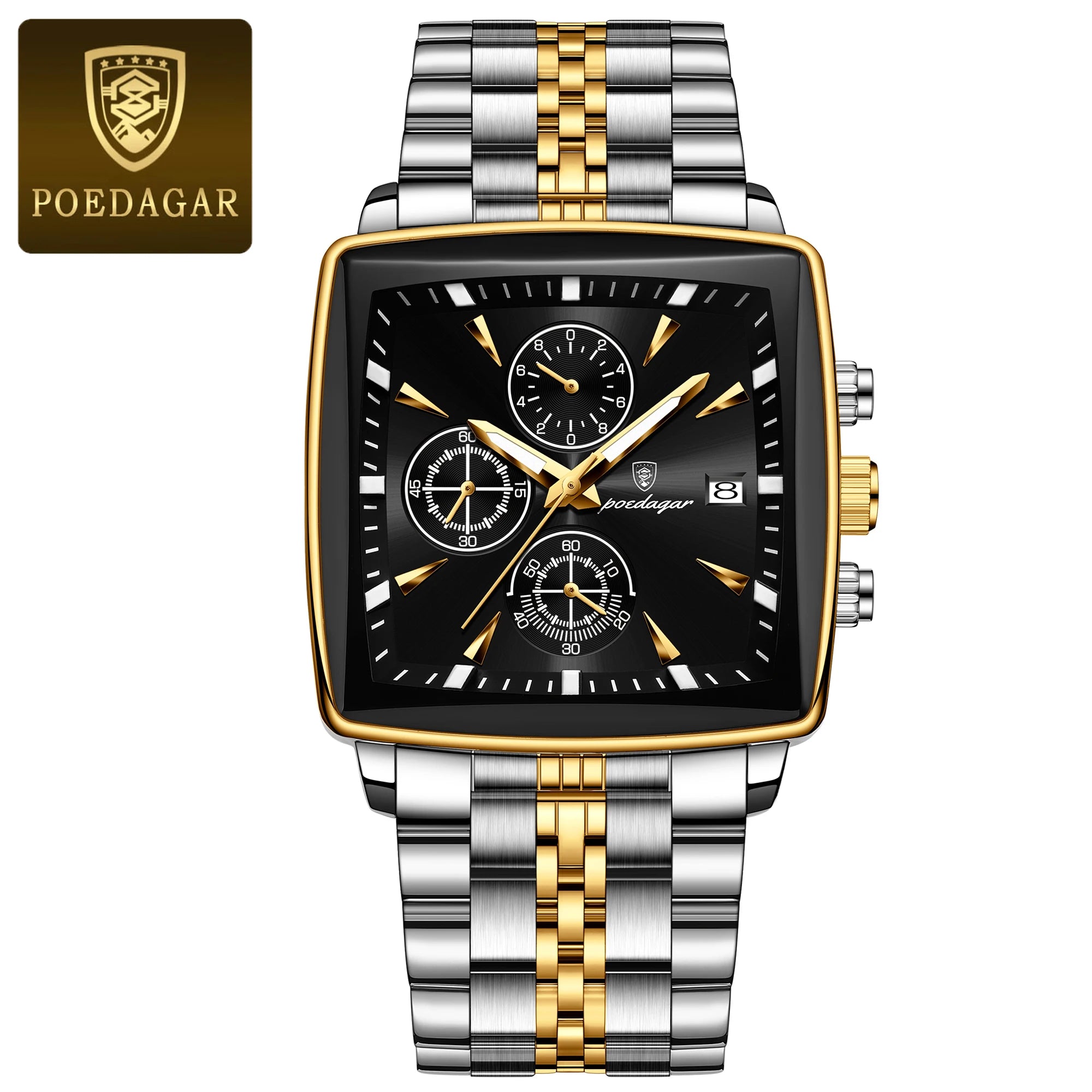 POEDAGAR Reloj de Pulsera para Hombre de Lujo, Impermeable, Luminoso, de Acero Inoxidable, Cronógrafo, Fecha, de Cuarzo, para Negocios