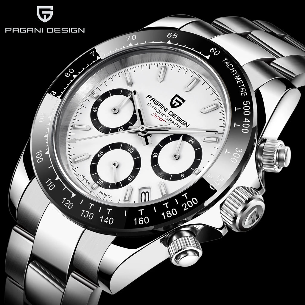 PAGANI DESIGN Nuevo Reloj de Pulsera de Cuarzo para Hombre con Bisel Cerámico, Lujoso Cristal de Zafiro, Cronógrafo, Resistente al Agua 100m, Relojes de Acero Inoxidable para Hombre