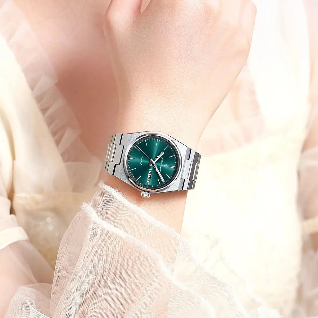 POEDAGAR Reloj de lujo para mujer, impermeable, luminoso, a la moda, de cuarzo, para señora, con fecha, día de la semana, de acero inoxidable, Reloj