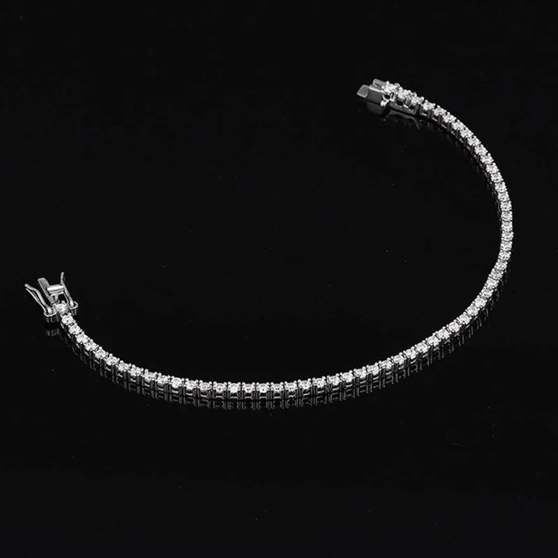 NeeTim 2mm D Color Moissanite Tennis Bracelet 925 Sterling Silver with White Gold Plated Bracelets for Women Pass Diamond Tester