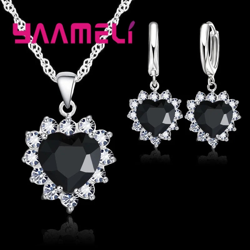 Trendiges 925 Sterling Silber Schmuckset für Damen mit Herz-Zirkonia-Anhänger, Halsketten und Ohrringen – LIEBE Jubiläumsgeschenk