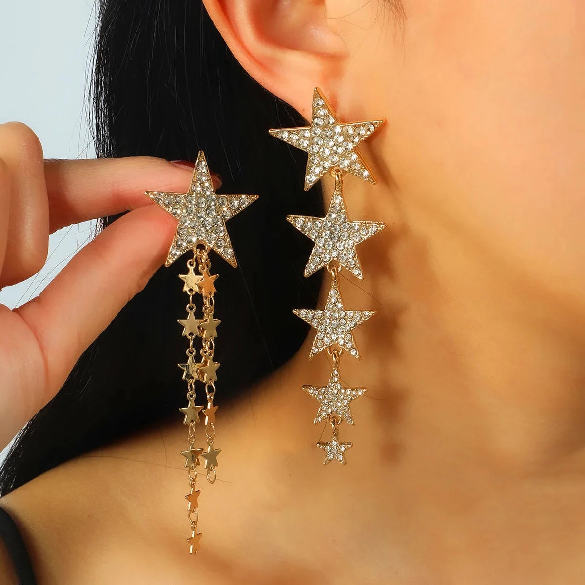 Vintage Lange Stern-Ohrringe für Damen Trendige Metall Gold Silber Farbe Punk Statement Ohrringe Party Schmuck