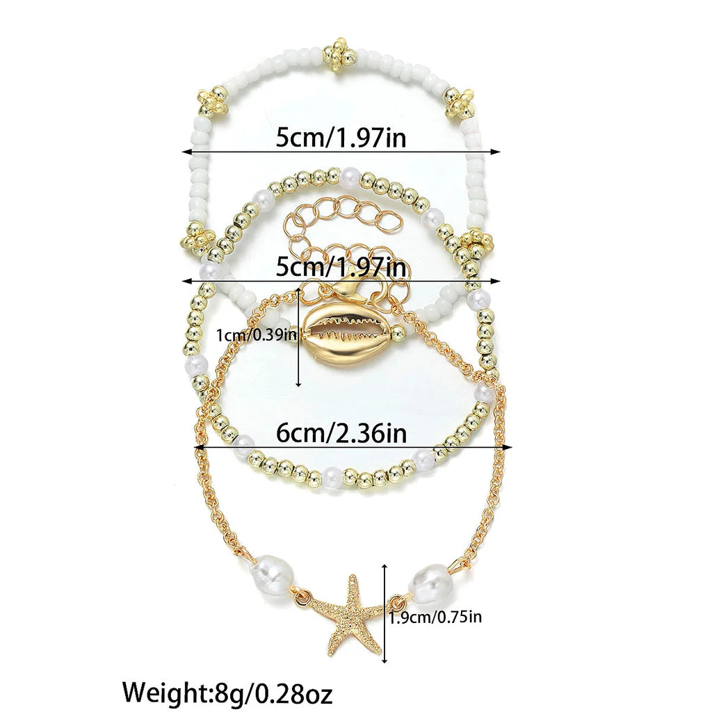 3 Stück Sommer Muschel Armband Set für Frauen Böhmen Seestern Charm Perle Samenperlen Kette Armreif Weiblich Strandurlaub Schmuck Geschenk