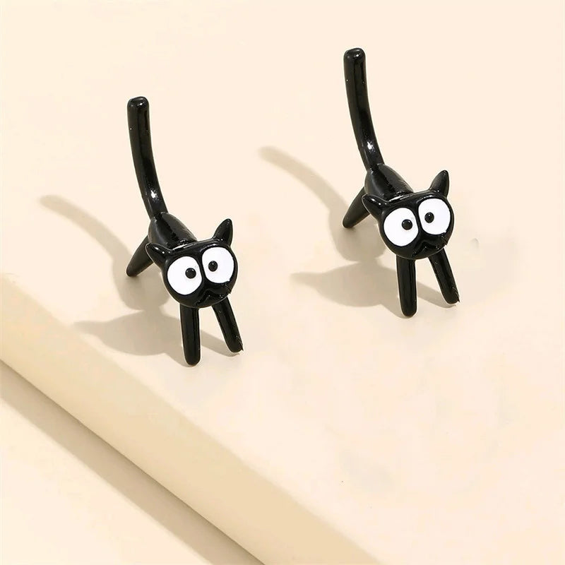 Schwarze Katze Design Ohrstecker Trendy Ins Mädchen Süße Damen Ohrringe Tiermotiv Schwarze Bemalung