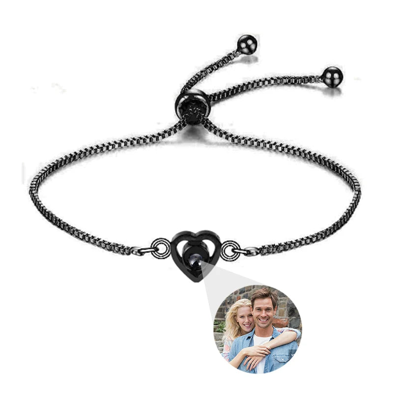 Personalisierte Foto-Armbänder mit Projektion – Armband mit Bild im Inneren, 100 Sprachen „Ich liebe dich“, Edelstahl-Armband